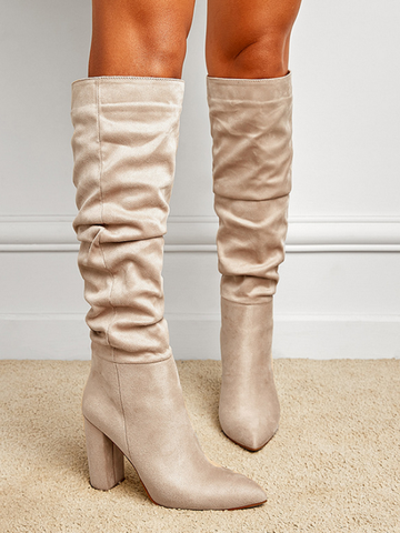 KNEE BOOTS DA LỘN MŨI NHỌN GÓT TRỤ