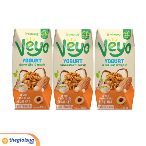 Sữa chua uống Veyo Yogurt vị đào tiên nhật 180ml - Lốc 3 hộp, thùng 10 lốc