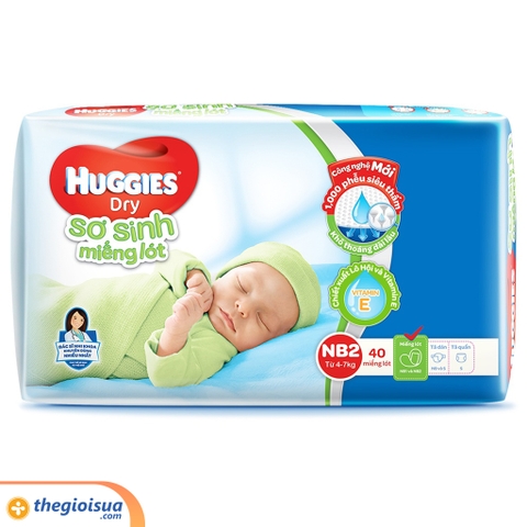 Miếng lót sơ sinh Huggies Dry NB2 - 40 miếng
