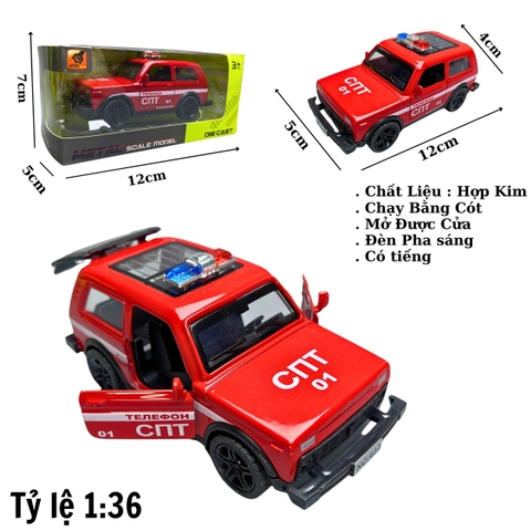 Mô Hình xe oto Police 01 màu đỏ- tỉ lệ 1:36 Hợp kim có thể mở cửa - bánh sau chạy cót - Có tiếng - đèn pha sáng - Dài 12cm - rộng 5cm - cao 4cm - nặng : 200gram - FULL BOX : box màu