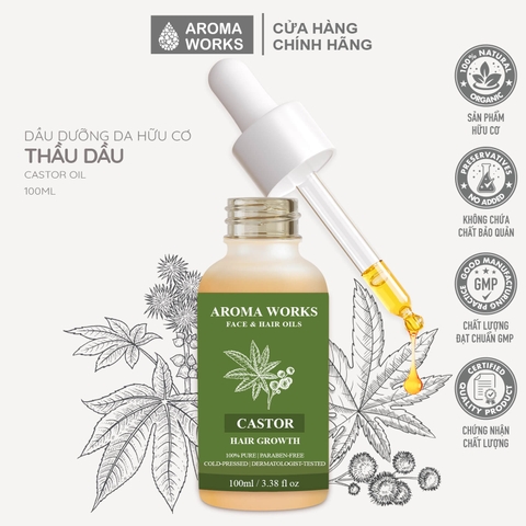 Dầu Thầu Dầu Hữu Cơ Dưỡng Da Và Kích Thích Mọc Tóc Aroma Works Face & Hair Oil Castor