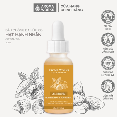 Dầu Hạnh Nhân Hữu Cơ Dưỡng Da Và Tóc Aroma Works Face & Hair Oil Almond