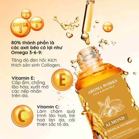 Dầu Hạnh Nhân Hữu Cơ Dưỡng Da Và Tóc Aroma Works Face & Hair Oil Almond