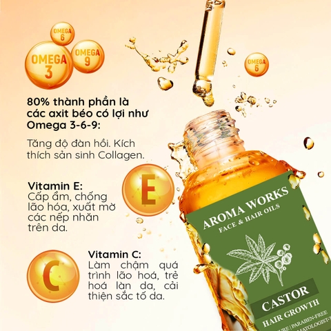 Dầu Thầu Dầu Hữu Cơ Dưỡng Da Và Kích Thích Mọc Tóc Aroma Works Face & Hair Oil Castor