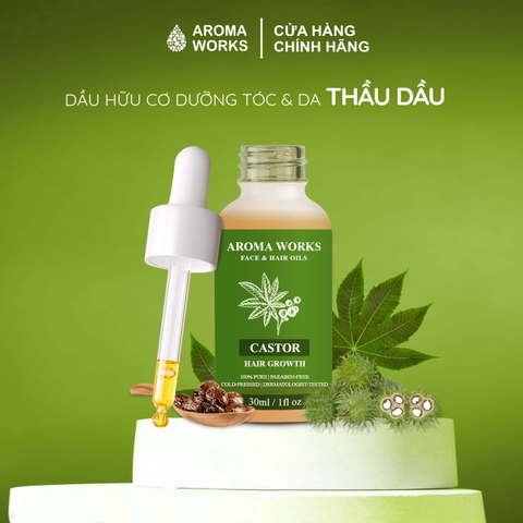 Dầu Thầu Dầu Hữu Cơ Dưỡng Da Và Kích Thích Mọc Tóc Aroma Works Face & Hair Oil Castor