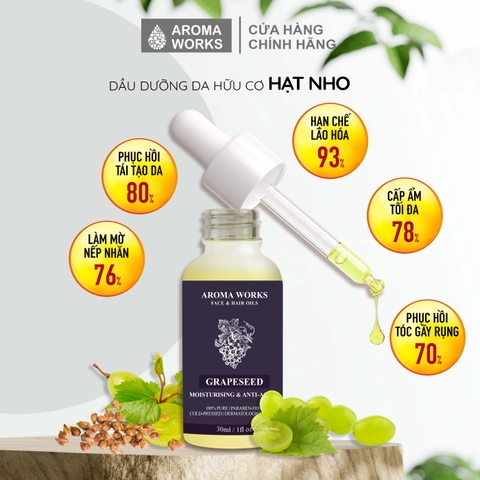 Dầu Hạt Nho Hữu Cơ Dưỡng Da Và Tóc Aroma Works Face & Hair Oil Grapeseed