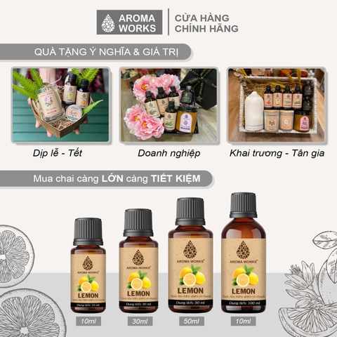 Tinh Dầu Chanh Thiên Nhiên Thơm Phòng, Dưỡng Tóc Aroma Works Lemon