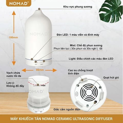 Máy Khuếch Tán Tinh Dầu Nomad Ceramic Ultrasonic Diffuser - 12W 100ml