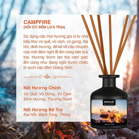 Bộ Tán Hương Que Mây Nomad Reed Diffuser 140ml - Campfire