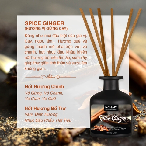 Bộ Tán Hương Que Mây Nomad Reed Diffuser 140ml - Spice Ginger