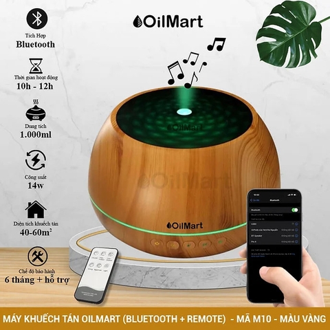 Máy Khuếch Tán Tinh Dầu Oilmart 10 - 14W 1000ml (Tích Hợp Bluetooth Nghe Nhạc)