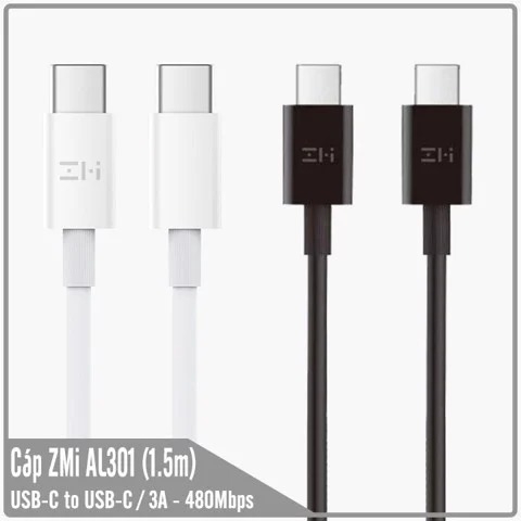 Cáp ZMI Type-C 2 đầu USB-C dài 1m5 - AL301, USB-C to USB-C / 3A - 480 Mbps