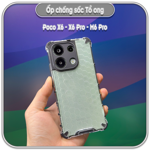 Ốp chống sốc Poco X6 - X6 Pro - M6 Pro, tổ ong PC trong không ố vàng