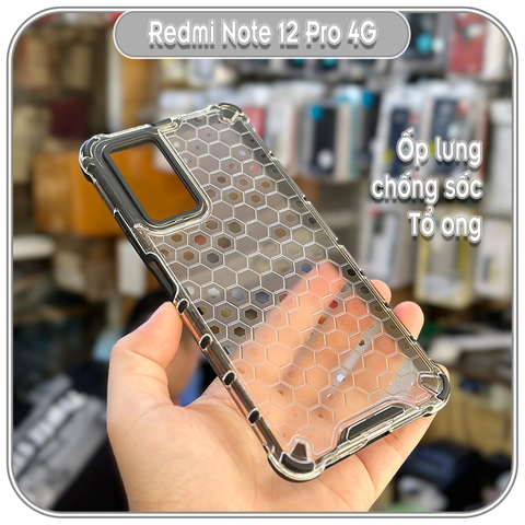 Ốp chống sốc Redmi Note 12 Pro 4G, lưng tổ ong PC trong không ố vàng, viền TPU dẻo đen