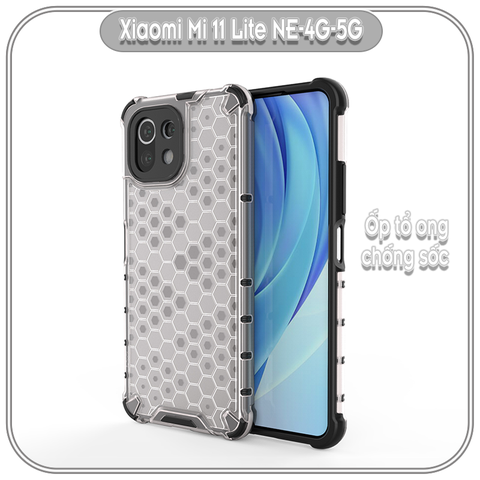 Ốp chống sốc Xiaomi 11 Lite 4G - 5G - NE, tổ ong PC trong không ố vàng, viền TPU dẻo đen