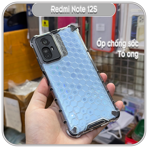 Ốp chống sốc Redmi Note 12S, lưng tổ ong PC trong không ố vàng, viền TPU dẻo đen