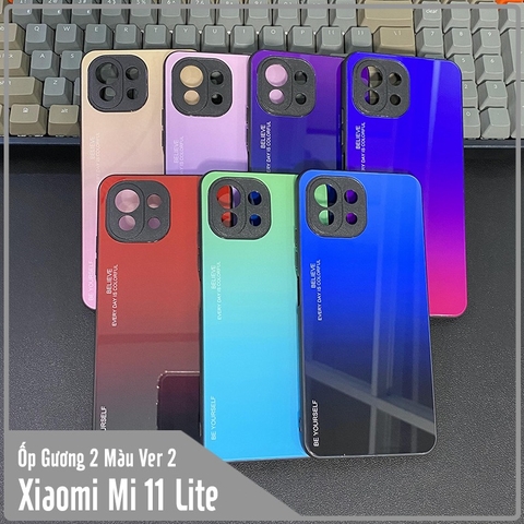 Ốp lưng cho Xiaomi Mi 11 Lite gương cứng 2 màu Gradient Ver 2 , viền TPU dẻo đen