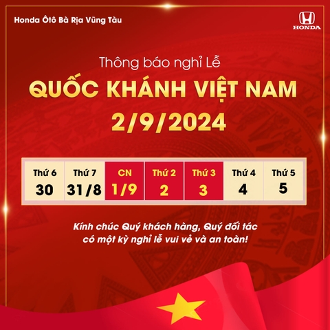 THÔNG BÁO LỊCH NGHỈ LỄ QUỐC KHÁNH 2/9
