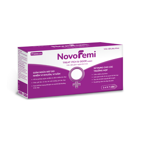 Viên đặt phụ khoa Novofemi tím hộp 2 vỉ*7 viên hỗ trợ cân bằng ph âm đạo, ngăn ngừa viêm tái lại nhiều lần