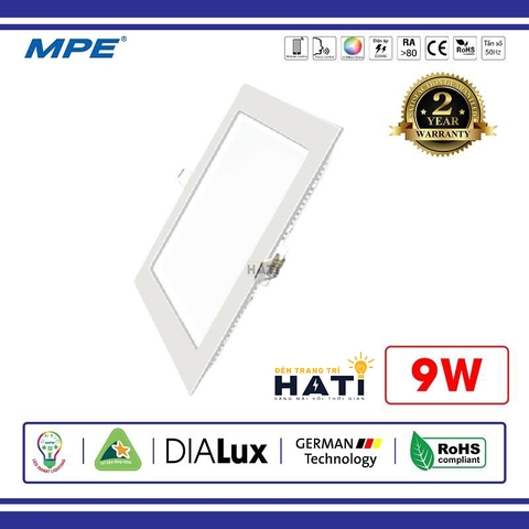 Đèn âm trần vuông siêu mỏng MPE SPL 9w ánh sáng trắng/vàng/dimmer