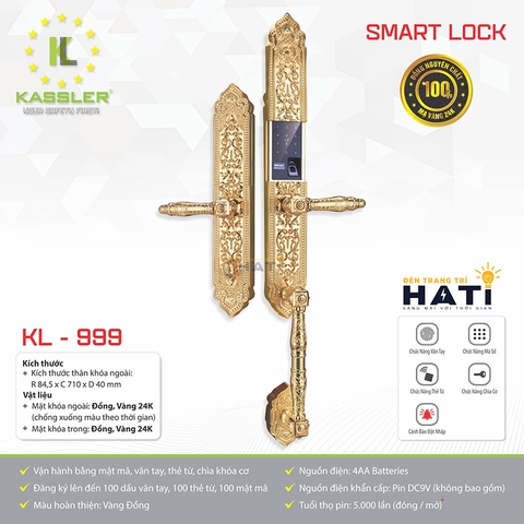 Khóa đại sảnh vân tay Kassler KL-999 Mạ vàng 24k