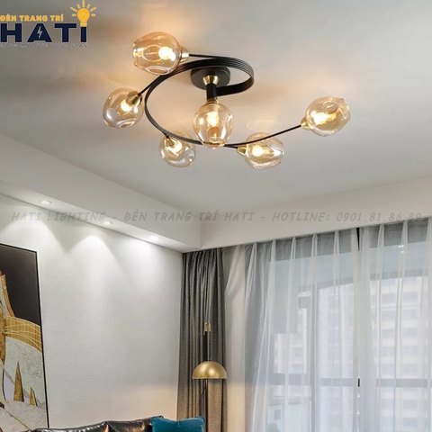 Đèn ốp decor xoắn ốc chao thủy tinh trà