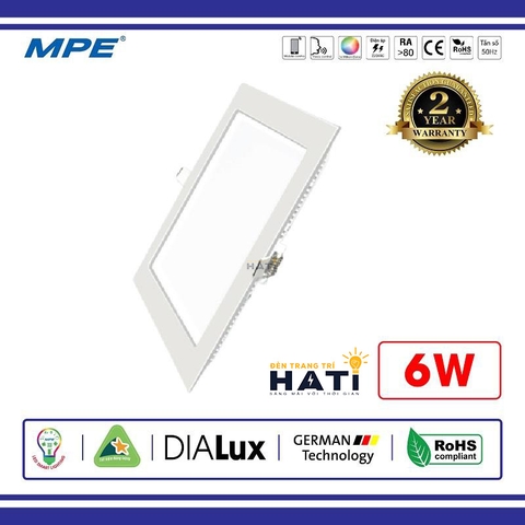 Đèn âm trần vuông siêu mỏng MPE SPL 6w ánh sáng trắng/vàng/dimmer