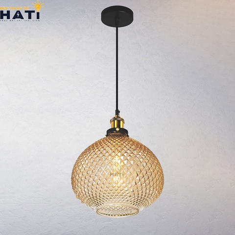 Đèn thả đơn thủy tinh chao trà hình tròn,  vân nổi