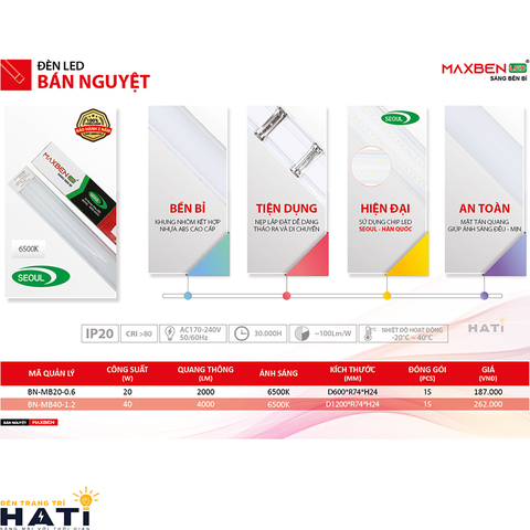 Đèn tuýp led bán nguyệt Maxben 0.6-1.2m