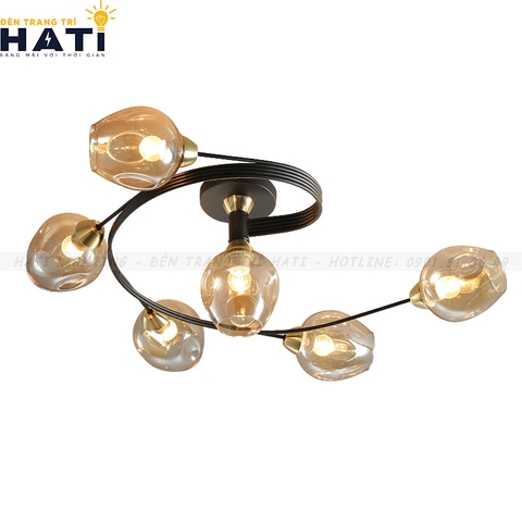 Đèn ốp decor xoắn ốc chao thủy tinh trà