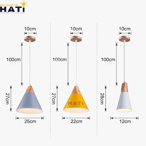 Đèn thả combo 3 hình nón đui gỗ