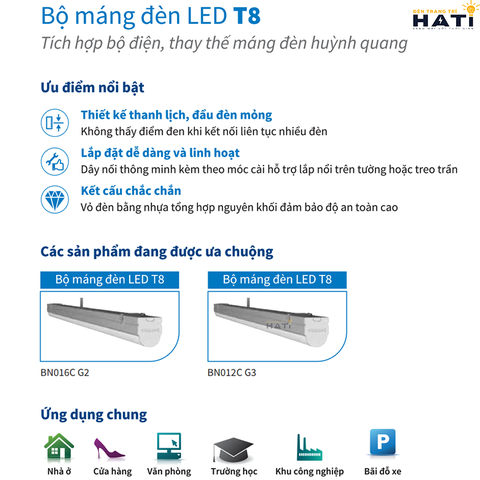 Bộ máng đèn led T8 Philips BN012C Lifetime 30.000h 0.6-1.2m