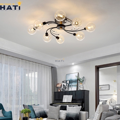 Đèn ốp trần decor Mikha thân đen 8 bóng