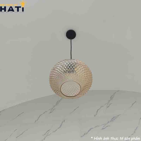 Đèn thả đơn thủy tinh chao trà hình tròn,  vân nổi - HTB 3222G