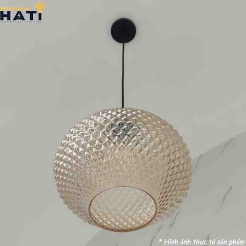 Đèn thả đơn thủy tinh chao trà hình tròn,  vân nổi - HTB 3222G
