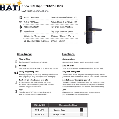 Khoá cửa điện tử Adel US12-LB7B