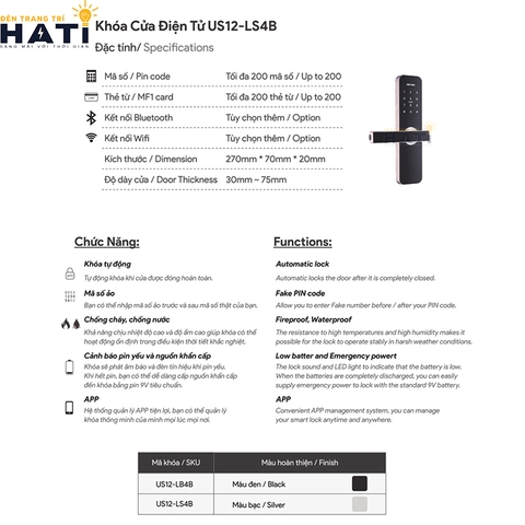 Khoá cửa điện tử Adel US12-LS4B