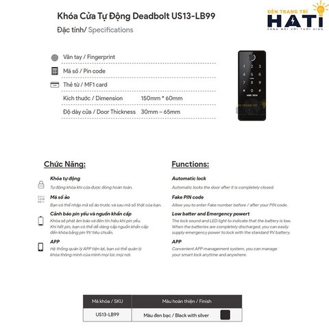 Khoá cửa tự động Adel US13-LB99