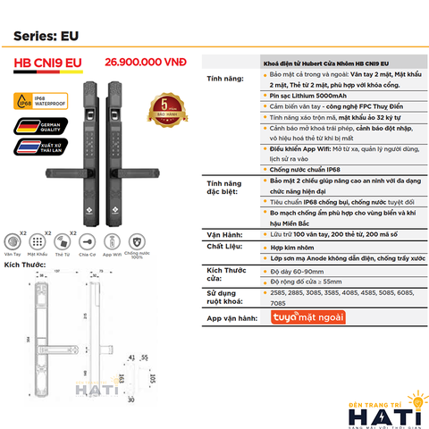 Khóa vân tay Hubert cửa nhôm CN19 EU