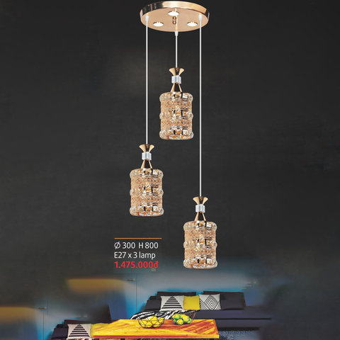 Đèn thả 3 pha lê nhẫn đôi