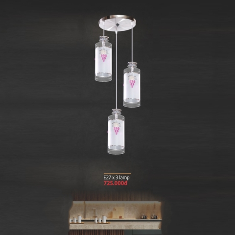 Đèn thả 3 thủy tinh họa tiết chùm nho