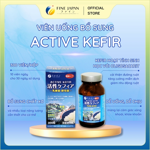 Viên uống nấm men Active Kefir FINE JAPAN cải thiện hệ vi sinh đường ruột và tăng cường miễn dịch lọ 300 viên