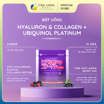 Bột uống Hyaluron & Collagen + Ubiquinol Platinum Cao Cấp FINE JAPAN hạn chế lão hóa da gói 240gr