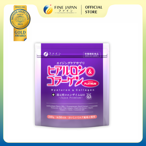 Bột uống Hyaluron & Collagen + Ubiquinol Platinum Cao Cấp FINE JAPAN hạn chế lão hóa da gói 240gr