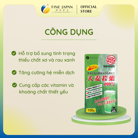 Bột lúa mạch non Young Barley Grass FINE JAPAN bổ sung chất xơ và Vitamin gói 100gr/330gr