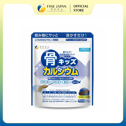 [Vị Sô-cô-la] Bột Canxi Cá Tuyết Fine Bone's Calcium For Kids FINE JAPAN bổ sung Canxi phát triển chiều cao gói 140g