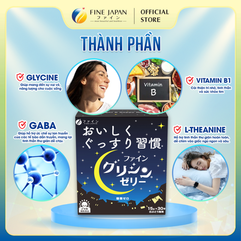 Thạch hỗ trợ ngủ ngon và sâu giấc Glycine & Theanine FINE JAPAN hộp 30 thanh