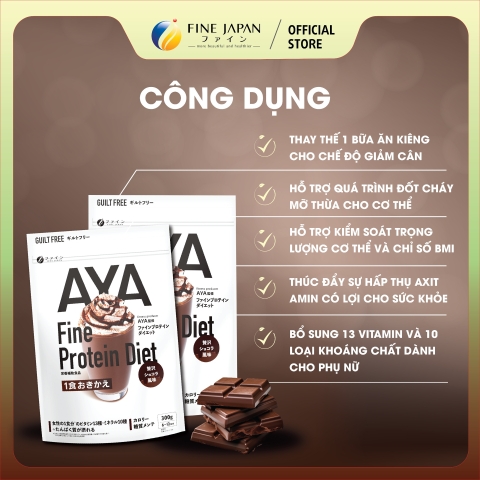 Bột Protein thực vật Aya’s Selection Protein Diet FINE JAPAN Vị Socola gói 300g