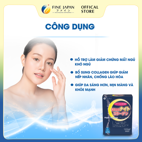 Bột uống Night Collagen FINE JAPAN hỗ trợ giấc ngủ & đẹp da hộp 28 thanh