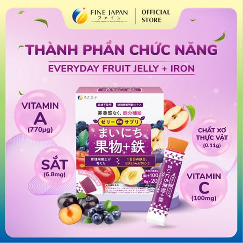 Thạch hoa quả Everyday Fruit Jelly Iron bổ sung sắt, chất xơ và Vitamin cho nữ giới hộp 20 thanh